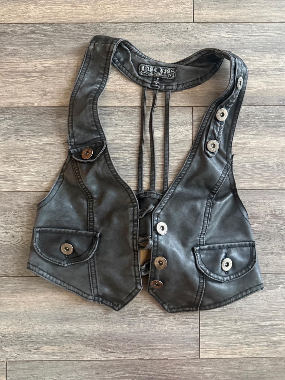 Low cut Faux Leather Vest 90s